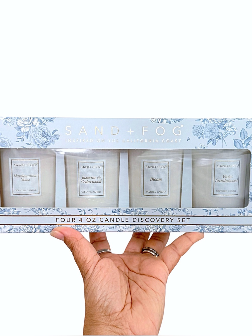 Sand + Fog Blue Floral Four 4 oz Scented Candle Discovery Set